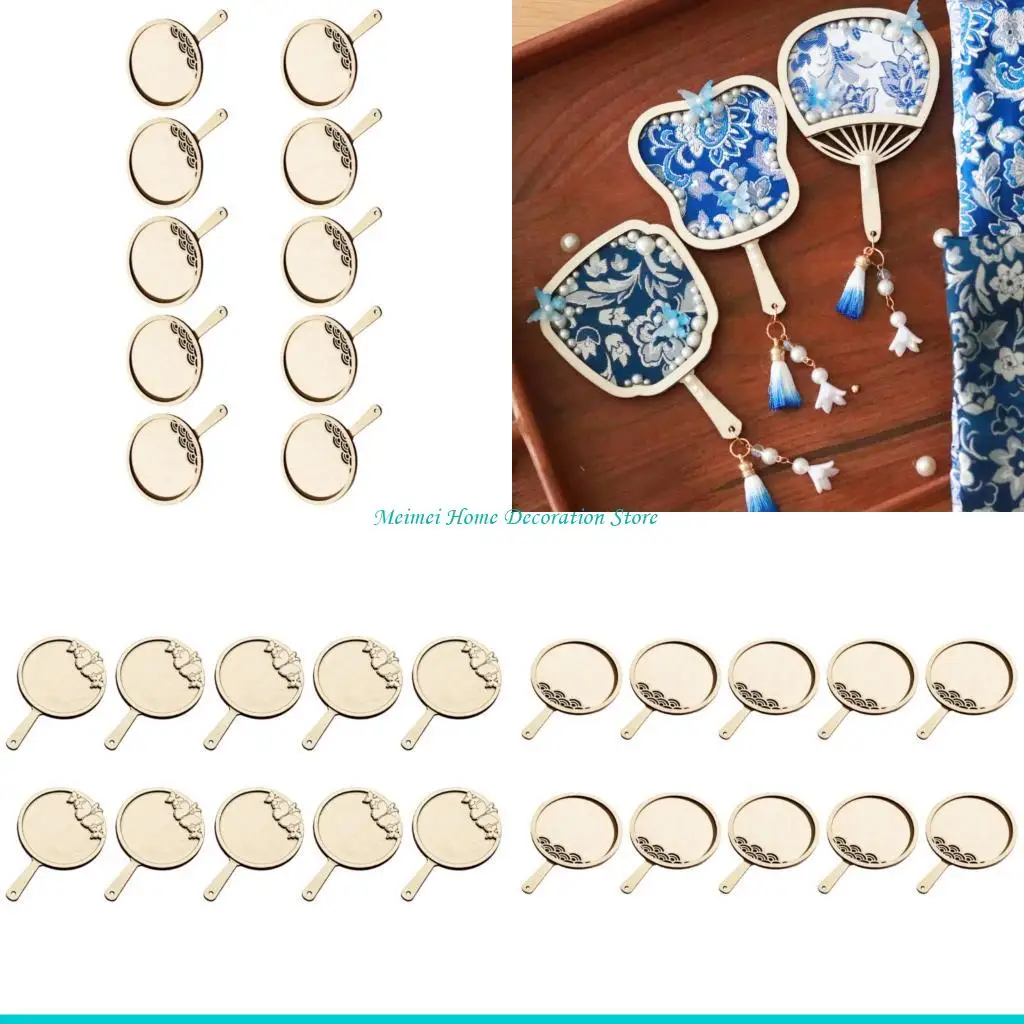 H7BF 10Pcs Natural Handy Fan Unpainted Wooden Fan Slices For Adult Children Painting Project Wedding Decoration
