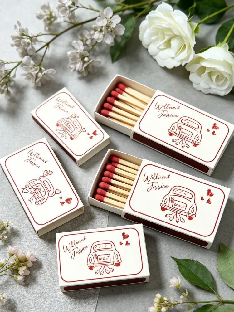 Personalized Just Married Car Matchboxes, Custom Wedding Favors with Names & Date, Engagement Reception Party Decor Keepsakes