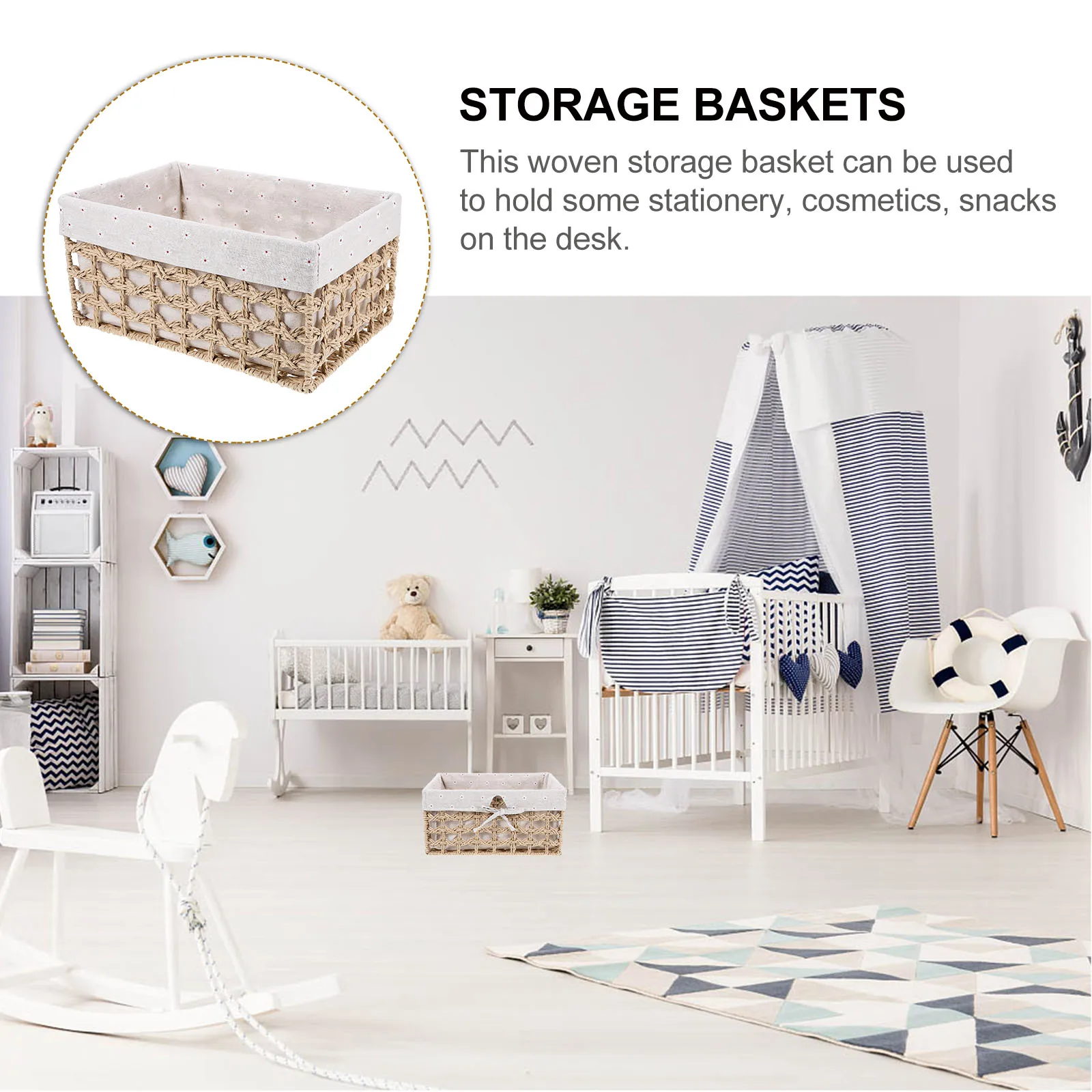 

Woven Baskets Straw Braided Fabric Bin Organizer Cube Boxes Desk Toy Large Small Portable Storage Basket Bathroom Bin Household