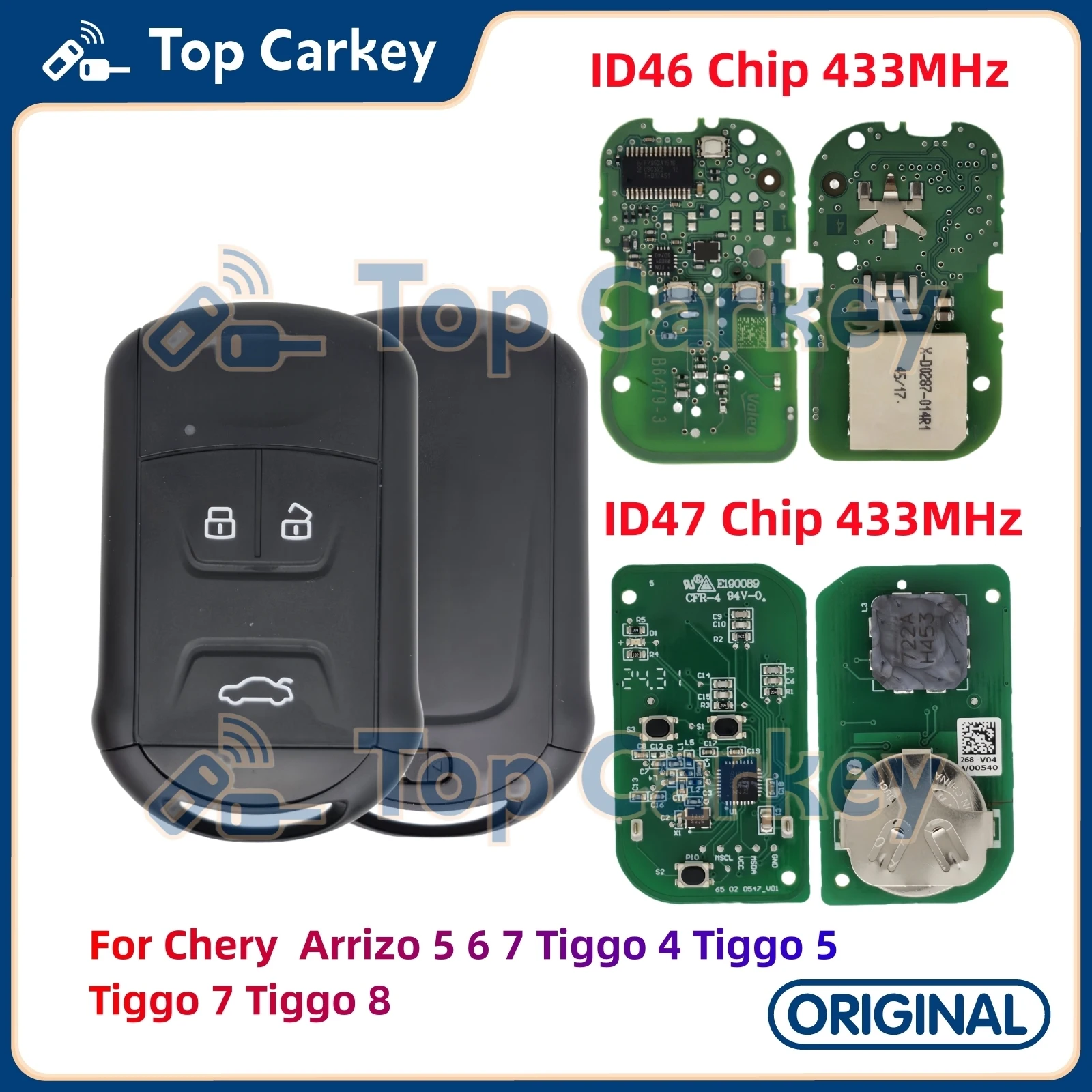 TopCarkey Original Smart Remote Key ID46 ID47 Chip 433MHz for Chery Arrizo 5 6 7 Tiggo 4 5 7 8 Tiggo4 Tiggo5