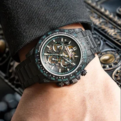 

CRONUSART мужские автоматические часы 42 мм хронограф механические наручные часы корпус и ремешок из углеродного волокна Luminou скелетонизированный циферблат