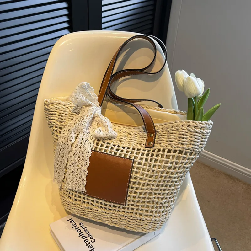 女性のための籐ビーチバッグ,夏のハンドバッグ,流行のデザイナー,2024