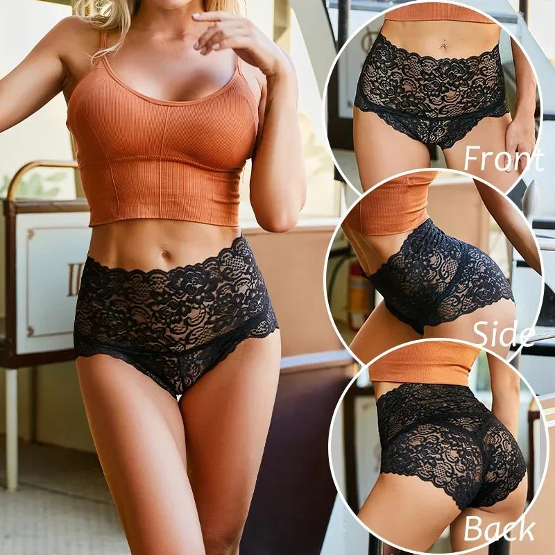 Finetoo High-Rise Sexy Lace Brief Comfortable Stretchy Semi Sheer French-Cut Panties Women's Underwear Breathable Lingerie S-2XL image 3