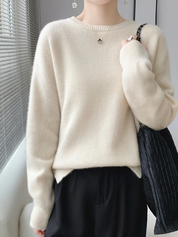 High Quality Autumn Winter Women O-Neck Sweater 100% Merino Wool Pullover Loose Comfort Female Knitted Clothing Korean Fashion