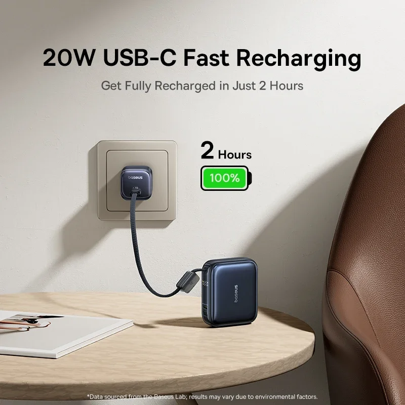 베이스어스 45W 미니 보조배터리 10000mAh 내장 USB-C 케이블 포켓 사이즈 초소형 고속 충전 휴대용 아이폰 17 삼성 S25 호환