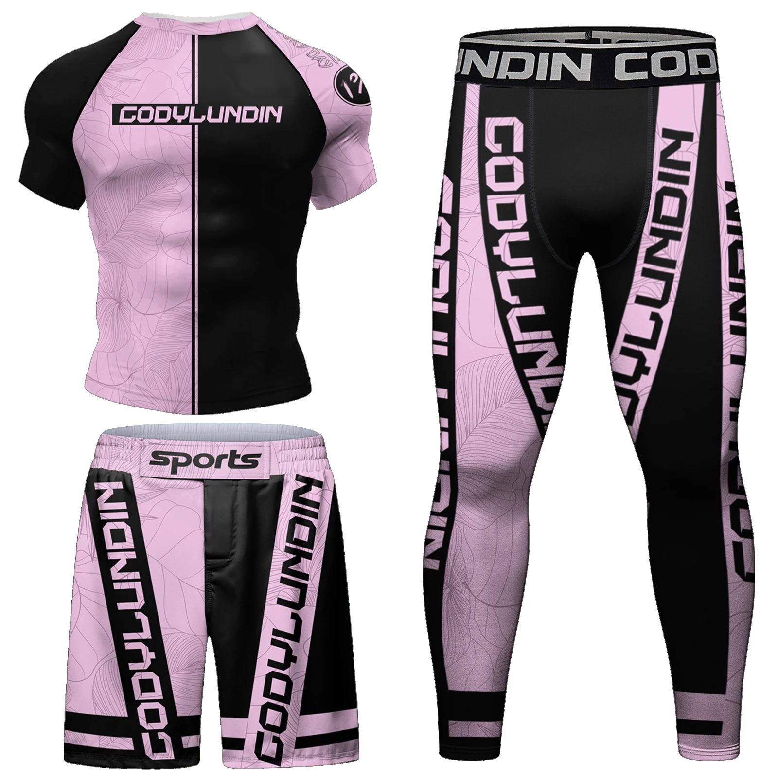 Pink Cody Lundin Breathable Fight Wear Baselayer Performance Compression Rash Guard Set for Men MMA BJJ No Gi Jiu-jitsu Kits