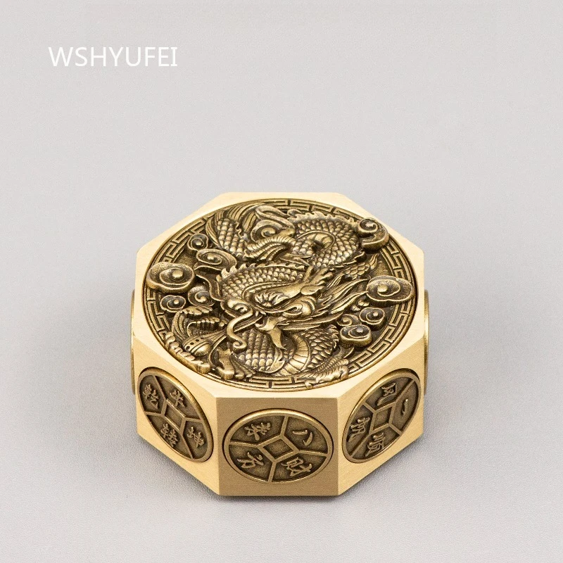 Brass Eight Sided Rotating Decompression Toy Chinese Style Gifts Desktop Trinket Fortune Dragon Figurines Decoration Crafts