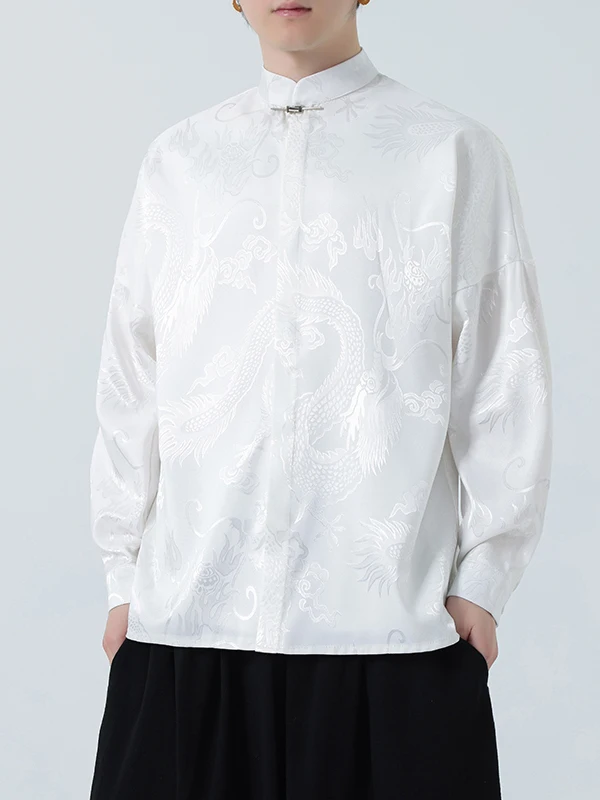 

Мужская тонкая свободная рубашка в стиле ретро-китайский шелк, на пуговицах, дышащая, с воротником-стойкой, для весны и осени