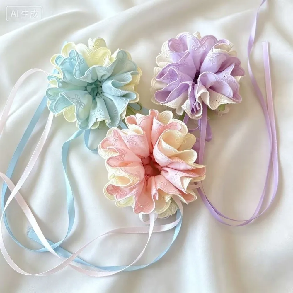 Girls Ponytail Holder Floral Tulip Hair Scrunchie Sweet-style Multicolor Ribbon Hair Tie Durable Elastic Bun Maker Gifts