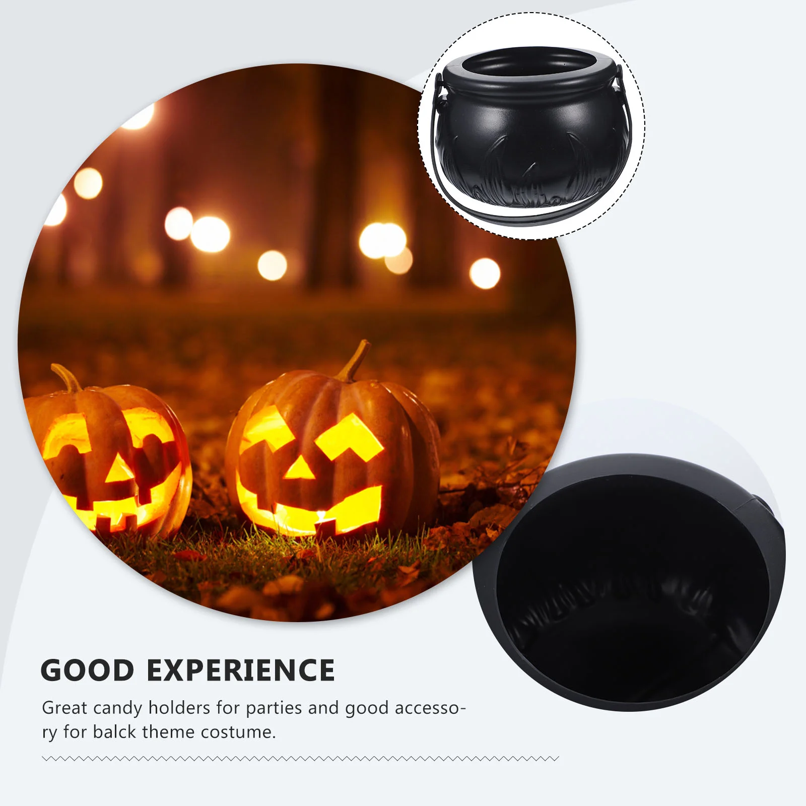 Halloween Themed Decorations Large Size Witch Bucket Plastic Round Basket(Black) candy kettle candy jar