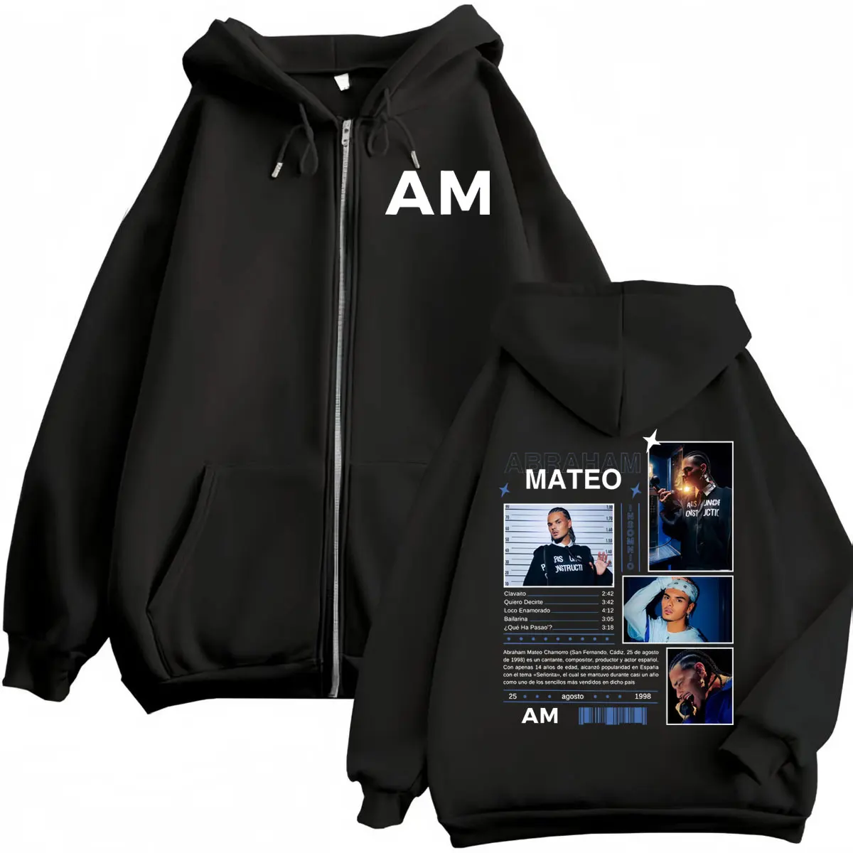 

Singer Abraham Mateo Merch Zipper Hoodies Fashion Pop Music Zip Up Hooded Sweatshirt Men's Women's High Quality Fleece Pullovers