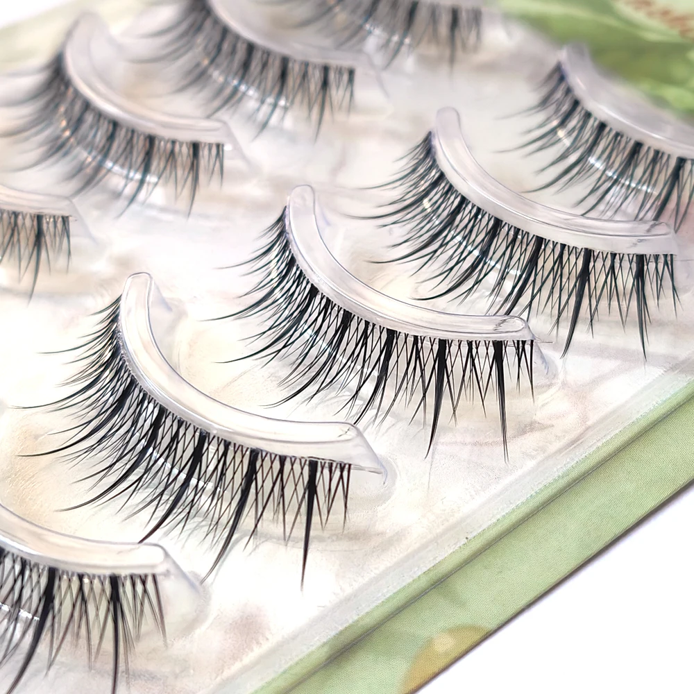 5 Par Tajskich Sztucznych Rzęs do Makijażu, Miękka Przezroczysta Baza, Gęste Naturalne Wygląd, Wielokrotnego Użytku, Ręcznie Robione, Nude Smokey Party