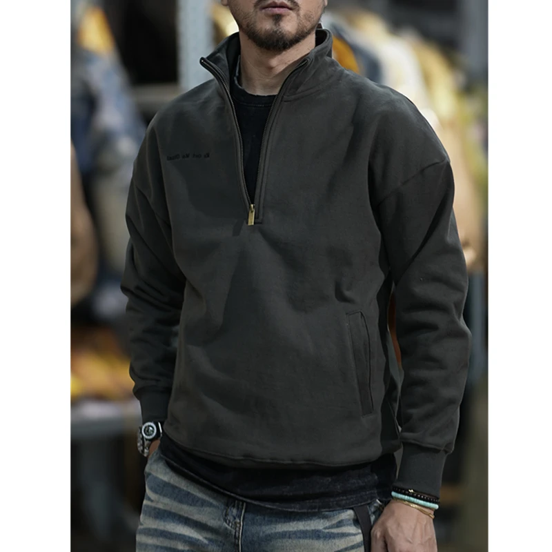 Marchio di moda autunno inverno spesso americano retrò felpa con cappuccio da uomo sciolto tendenza collo alto cerniera pullover giacca retrò casual