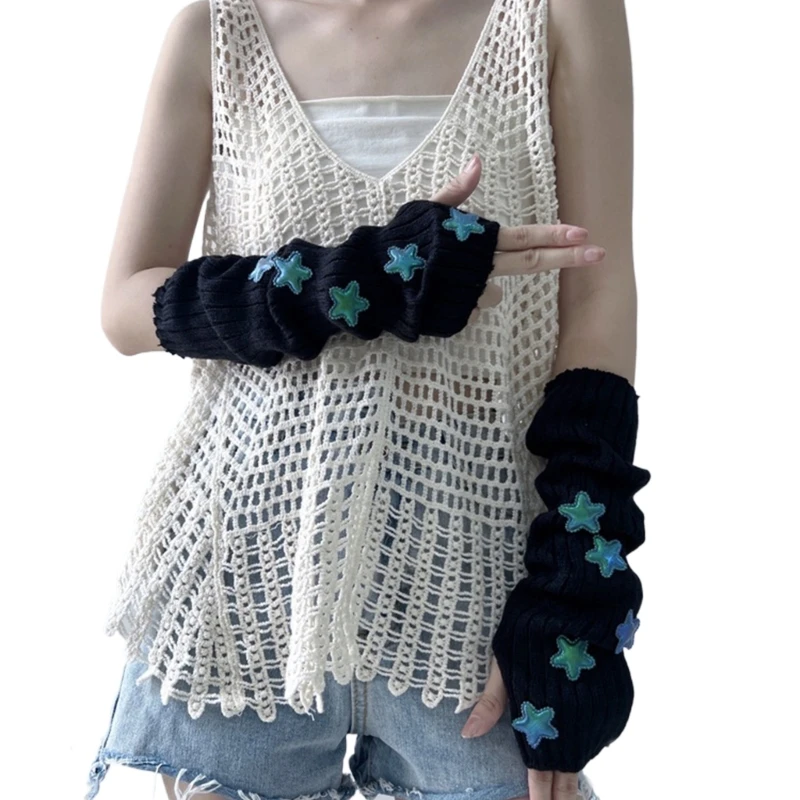 Girls Lengthen Wrist Crochet Fingerless Gloves Half Finger Keep Warm Thumb Hole Gloves for Women Casual Accessories