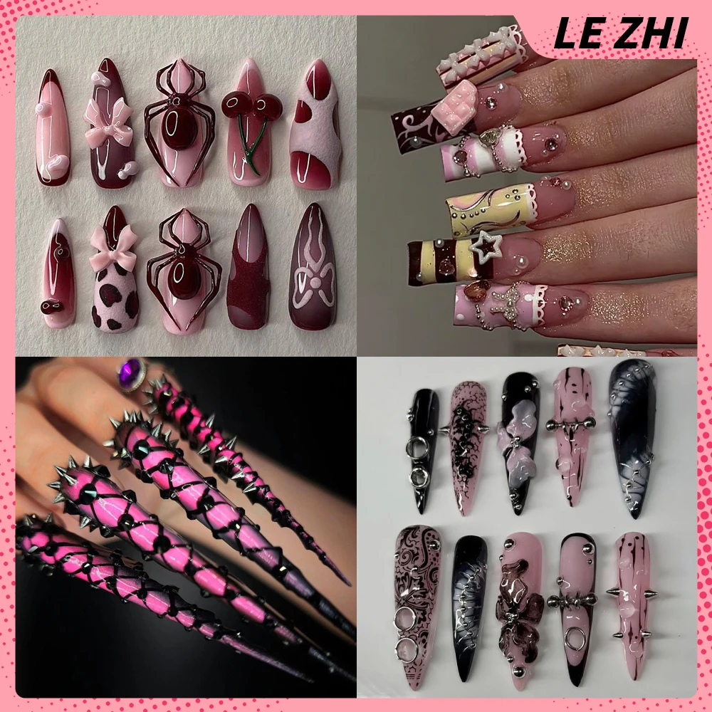 

Y2K Punk Stiletto Heels Long Pointed Press On Nails Europe and America Black Creativity Handmade High Quality Nail Stickers