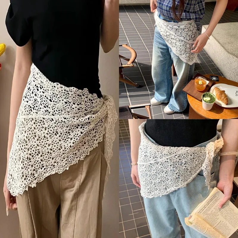 

1 шт., треугольный шейный платок в корейском стиле, летняя кружевная бандана, шарф, повязка на голову ручной работы, вязаная крючком повязка на голову, полотенце, ретро пояс в стиле бохо