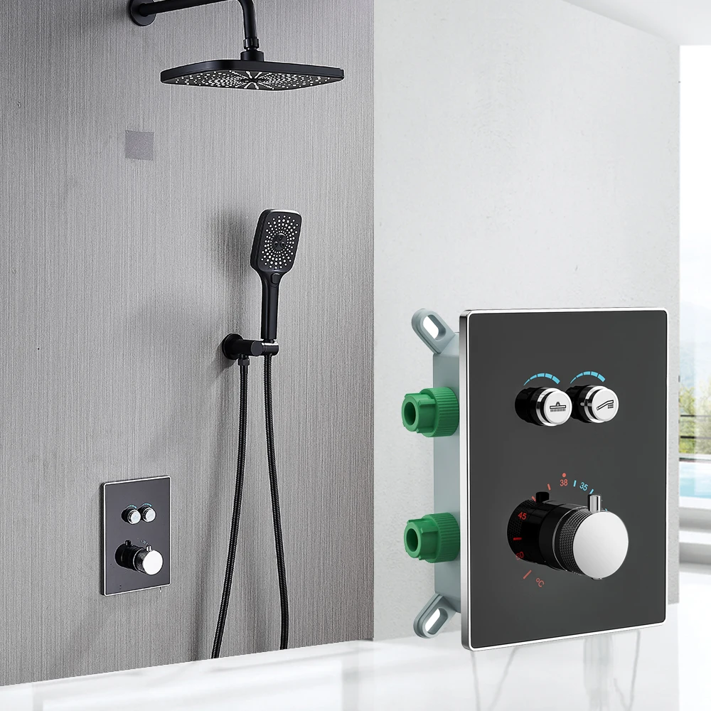 

TOLM Heated Bathroom Shower Faucet Set Rain Waterfall Bathtub Faucet Faucet Wall Mounted Button