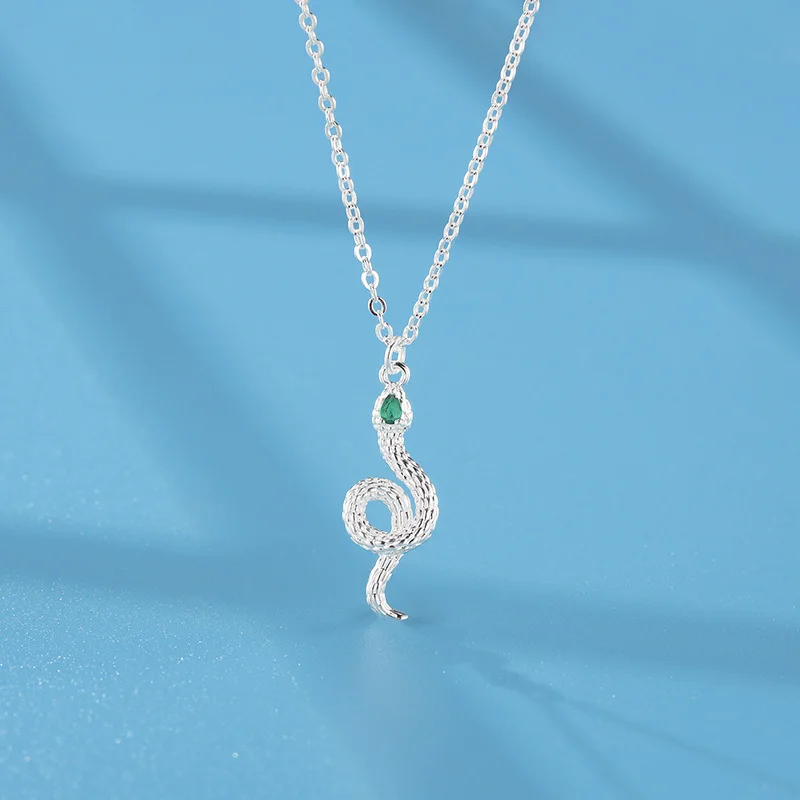 

990 Silver Green-Eyed Snake Necklace Women - 2025 New Hot Style - Dainty Clavicle Chain Gift for Girlfriend