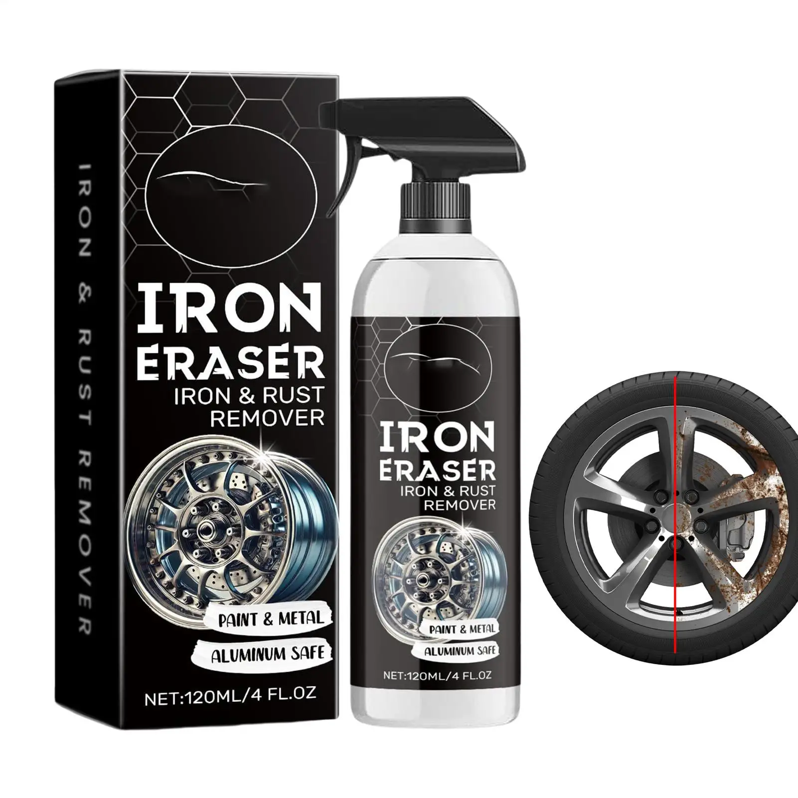 120ml Iron Remover Heavy-Duty Fast Acting Coating Cleaner Car Paint Iron Removal Spray For Paint Wheel Brake Rim Chain Door