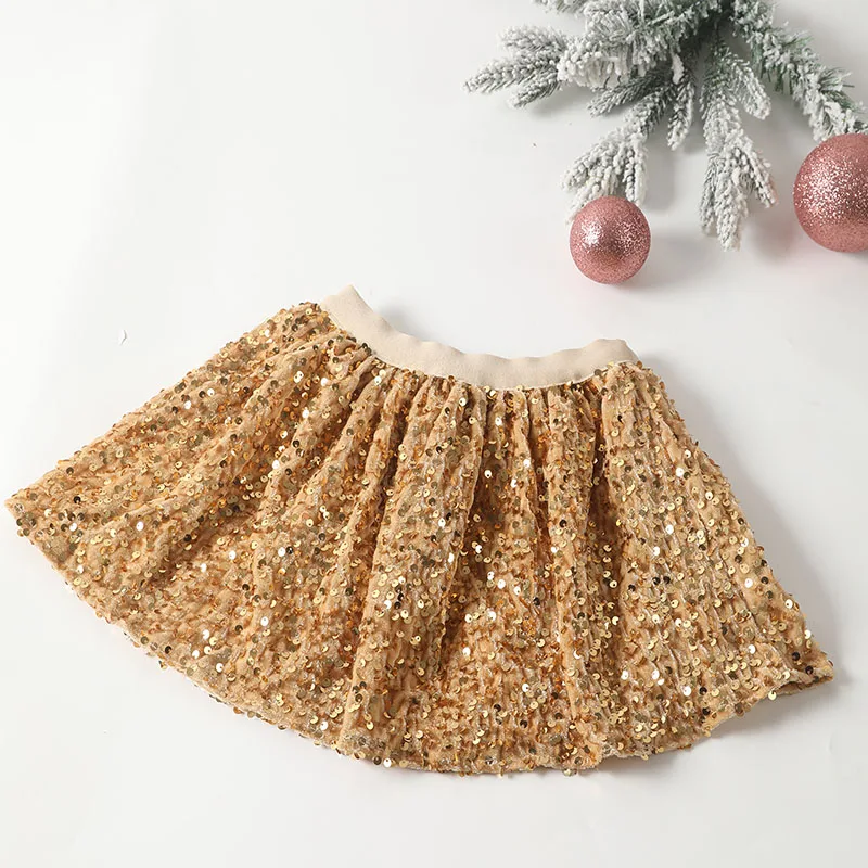 Sequined tutu skirt Midsize child skirt European and American children\'s skirt Gold pompadour skirt