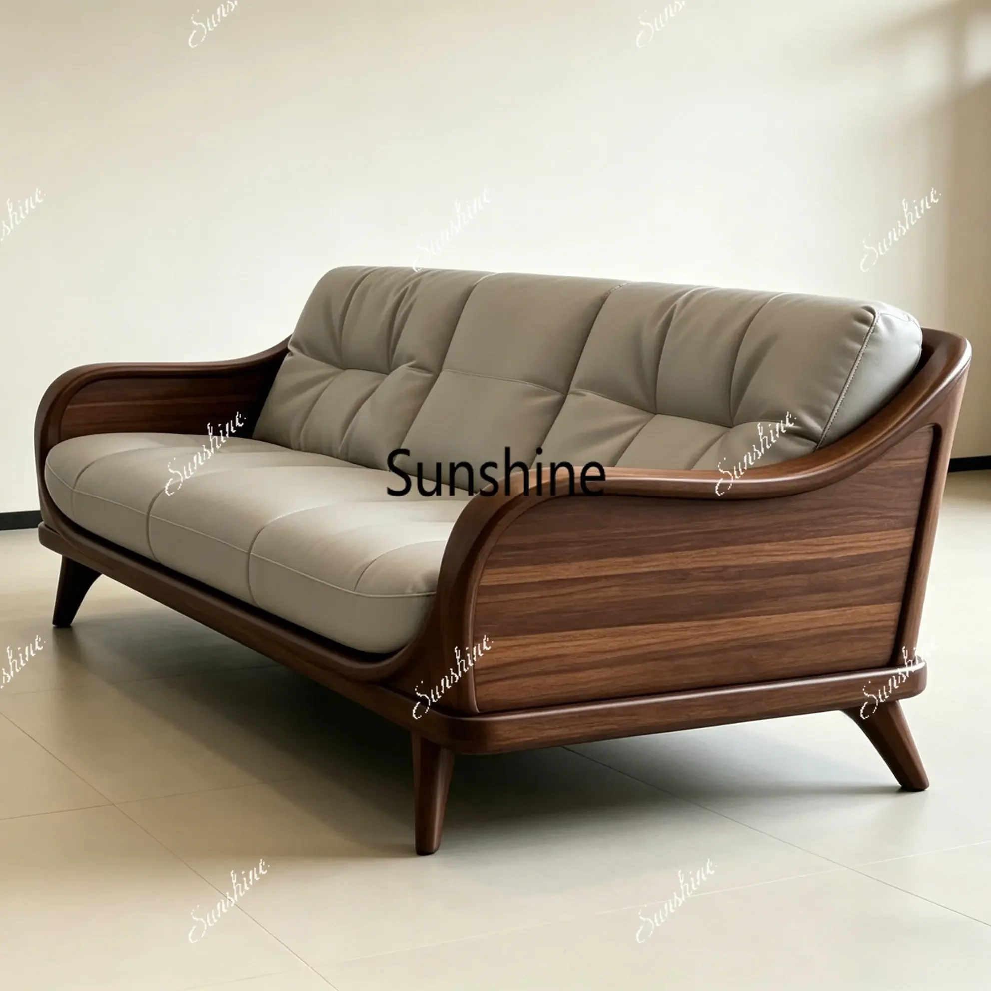 Medieval solid wood light luxury small apartment living room three-person sofa