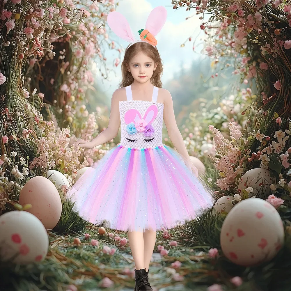 

Детское сетчатое платье-пачка с животными для девочек, пасхальный единорог, кролик, детский карнавальный костюм на Хэллоуин, вечерние наряд принцессы для ролевых игр