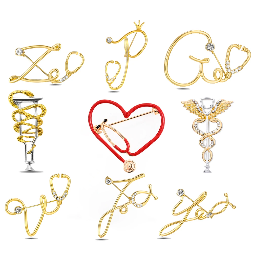 Medical Metal Stethoscope And Cane Pin Chest Pin Combination Medical Device with Stylish Accessory for Health Professionals