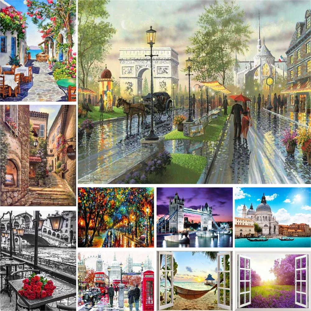 

Acrylic Paint By Numbers City Building Wall Art Picture Landscape Painting for The Kitchen Home Decoration Adults Handiwork