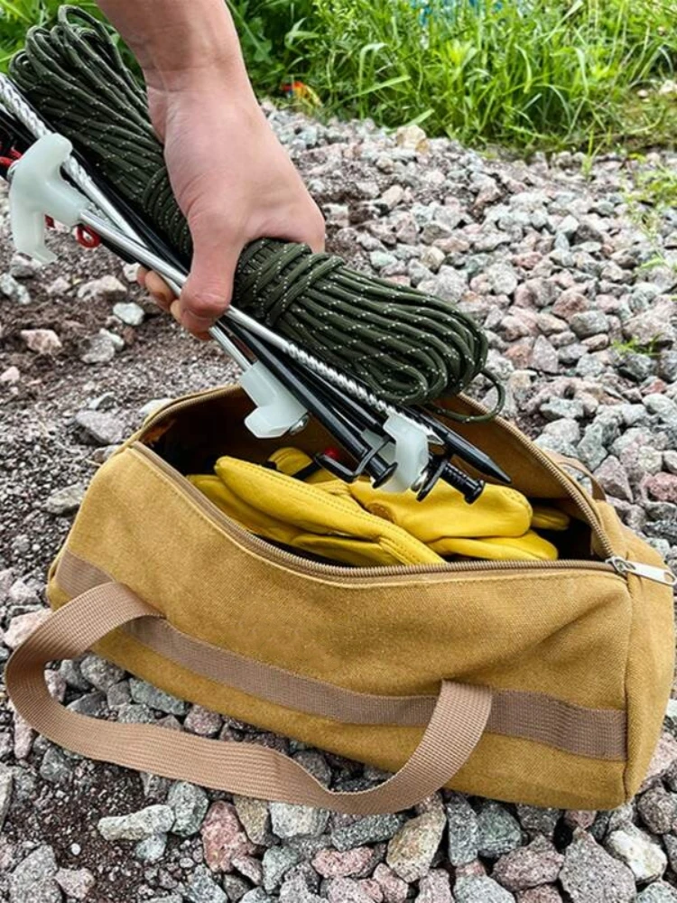 1pc Canvas Outdoor Tent Peg Tool Storage Bag For Camping Accessories Organizer