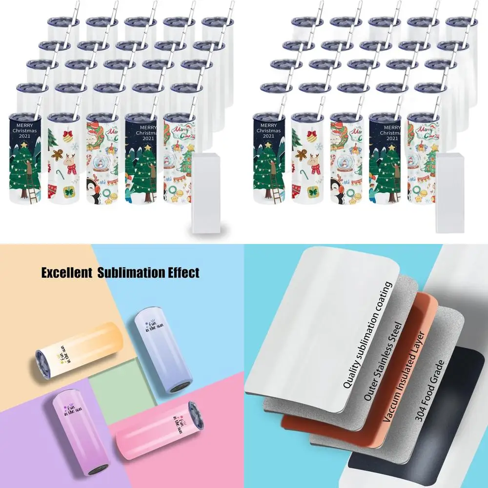 

25 упаковок сублимационных стаканов на 20 унций, тонкие прямые стаканчики из нержавеющей стали с индивидуальными коробками и пластиковыми соломинками