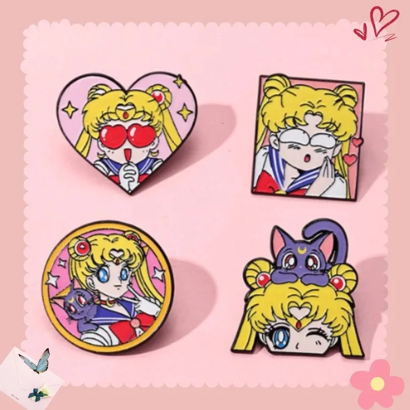 NEW HOT Sailor Moon Cartoon Brooch Creativity Heart Shape Enamel Pin Backpack Clothing Jewelry Metal Badge Accessories Gift