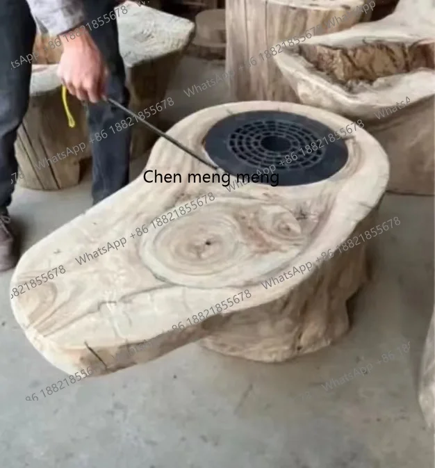 S7486 ss Solid Wood Stove Tea Table Camping Outdoor Tea Cooking Small Coffee Table Side Table Weathering Dried Wood Barbecue Sma