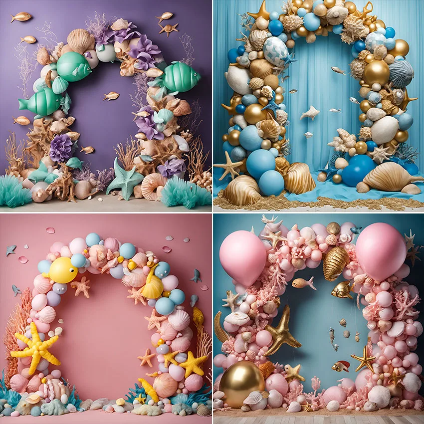 Mehofond Photography Background Under The Sea Mermaid Shell Kids Birthday Party Cake Smash Portrait Decor Backdrop Photo Studio