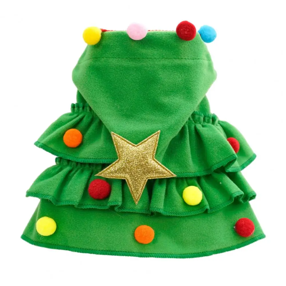 Dog New Year Cape Adjustable Pet Cloak Festive Pet Christmas Cloak Plush Ball Star Decor Ruffle Hem Costume for Winter for Dogs