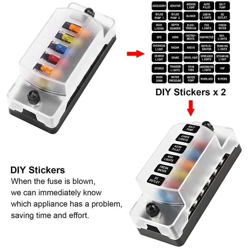 6 Way Fuse Block Blade Fuse Box With Negative Bus - ATC/ATO For Boat Yacht Vehicle Auto RV Car Trailer Truck SUV