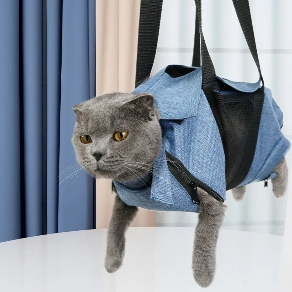 通気性メッシュ猫用バス固定バッグ折りたたみ式快適猫グルーミングバッグソフト傷防止子犬用トラベルバッグペット入浴用