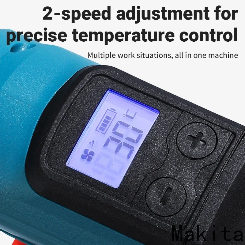Lihat 550 ° C Pistol Panas Kontrol Suhu 18V Pistol Udara Panas Genggam Tanpa Kabel dengan Tampilan LED Peniup Termal Solder Baru,