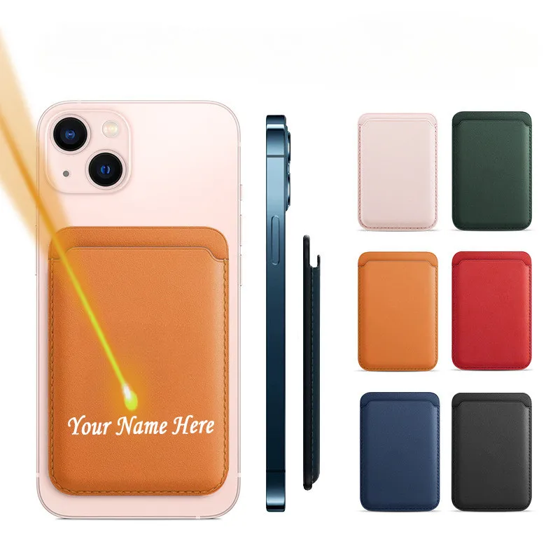 Personalized Custom Name Magnetic Card Holder Case for Phone 12 - 17 Leather Back Sticker Card Sleeve with Strong Magnet Wallet