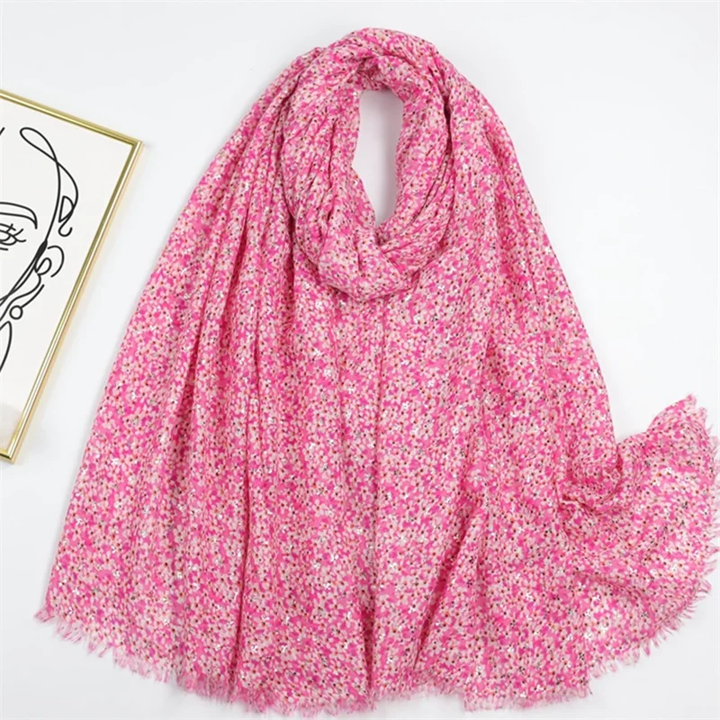 2023 Luxury Cotton Viscose Fringe Scarf for Women Hijab Beach Stoles Gold Polka Floral Shawl Wraps Female Echarpe Bufandas Femme