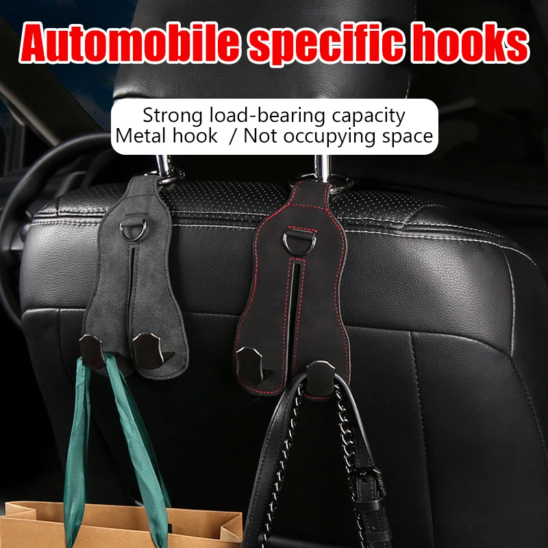 Car Headrest Hook Premium Suede Rear Seat Hanging Dual Hook Large Load-Bearing Alloy Hook Hanger Universal