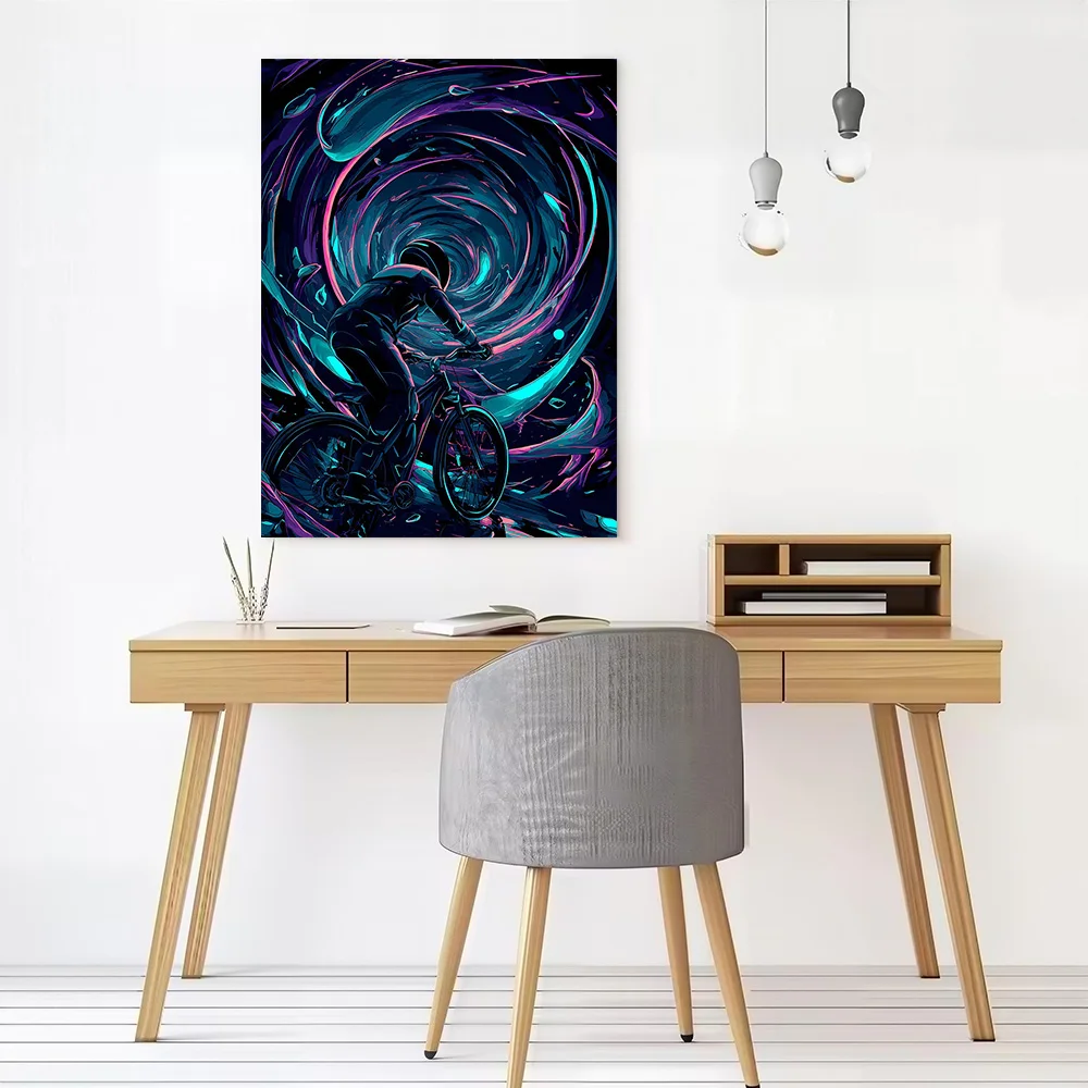 Cyclist in a Neon Vortex Poster Canvas Wall Art Custom Photo Print Modern Painting for Fans Decorative Paintings Decor Room Home