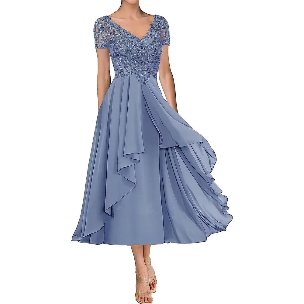 

Dress Women's Lace Appliques Mother of The Bride Dress Cap Sleeves V Neck Evening Formal Gown The Length Customized 2025