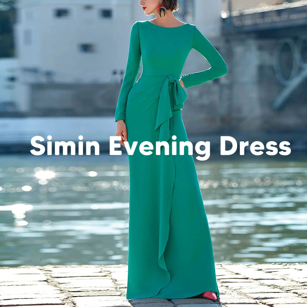 

Simin Customized Women's Bow Mermaid O-neck Draped Saudi Evening Dresses Long Sleeves With Floor-Length Elegant Dresses 2025