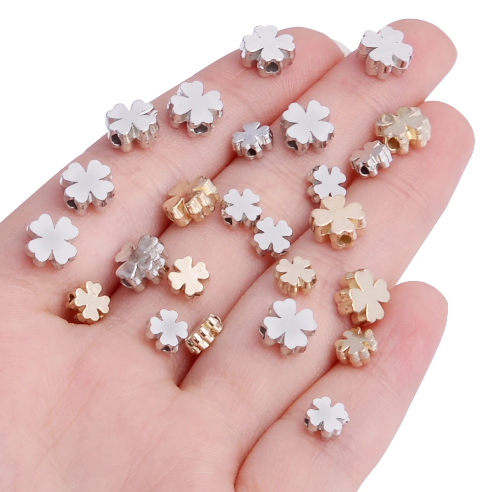 100-200pcs Gold Color Four Leaf Clover CCB Beads For Jewelry Making Loose Spacer Beads DIY Necklaces Bracelets Accessories