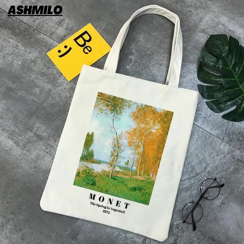 Shoulder Bag Oil Painting Aesthetics Women Canvas High Capacity Tote Bag Shopping Bags Cotton Handbags Books Bag For Girls