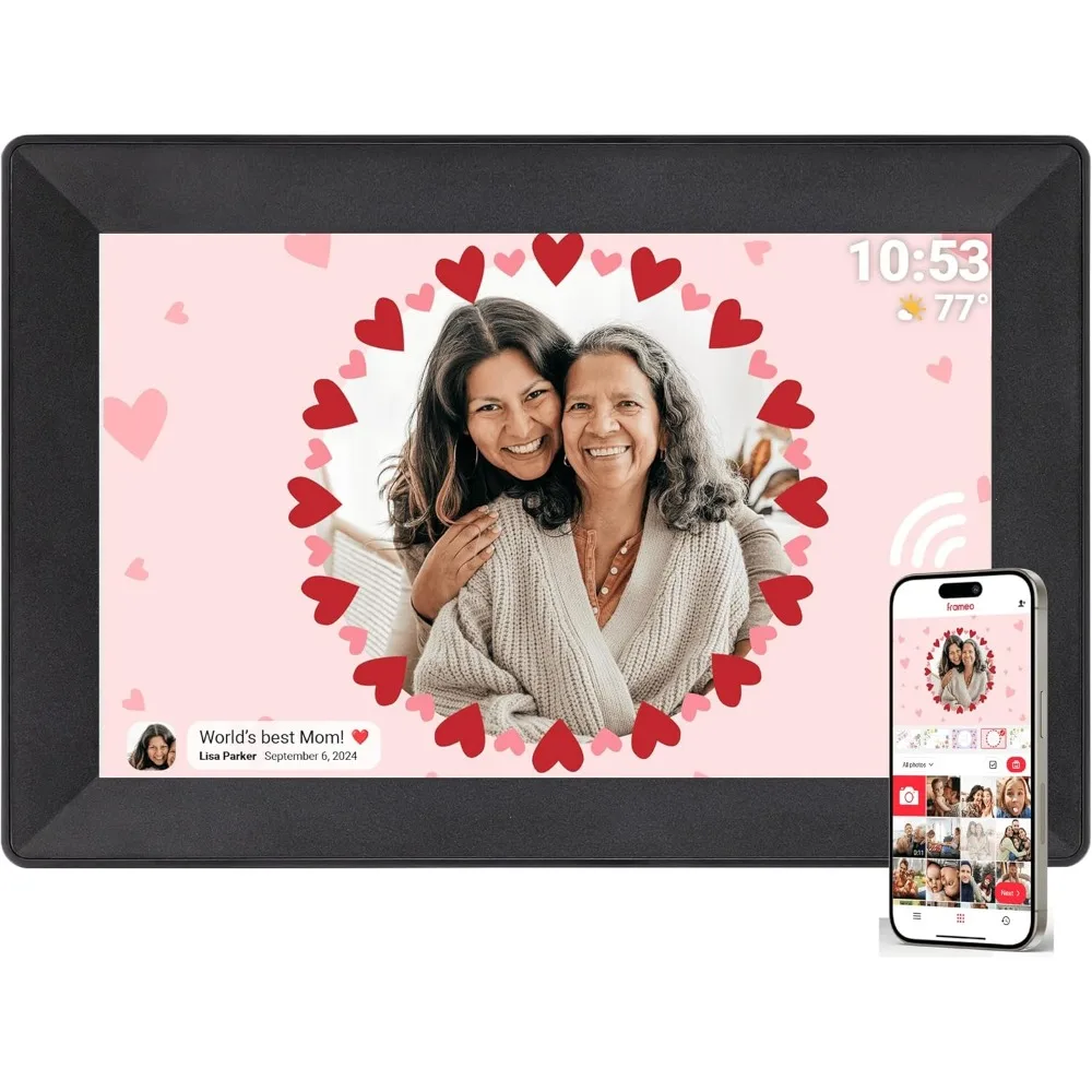 10.1 Inch WiFi Digital Picture Frame Touch Screen 16GB Auto Rotate Share Photos Videos Remotely