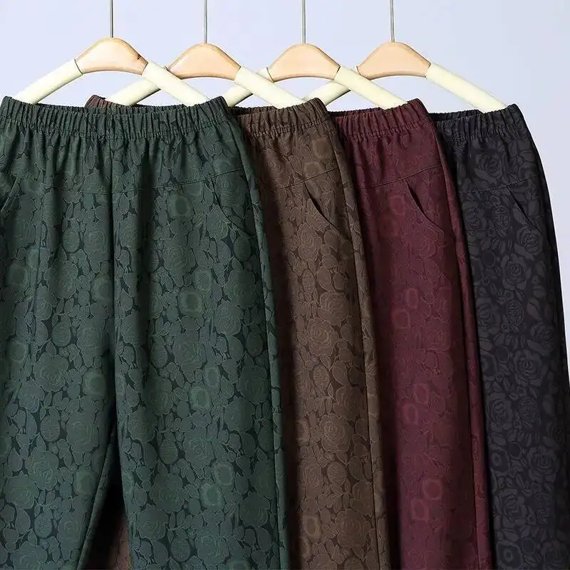 Casual Printed Pants Women Summer 2025 New High-Waisted Loose-Fitting Straight Pants Female Comfortable Ankle-Length Trousers