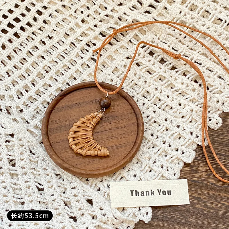 البوهيمي نمط القش جديلة الحب القمر النسيج قلادة للنساء فتاة هدايا عيد ميلاد الصيف عطلة الشاطئ رقبة طويلة #6