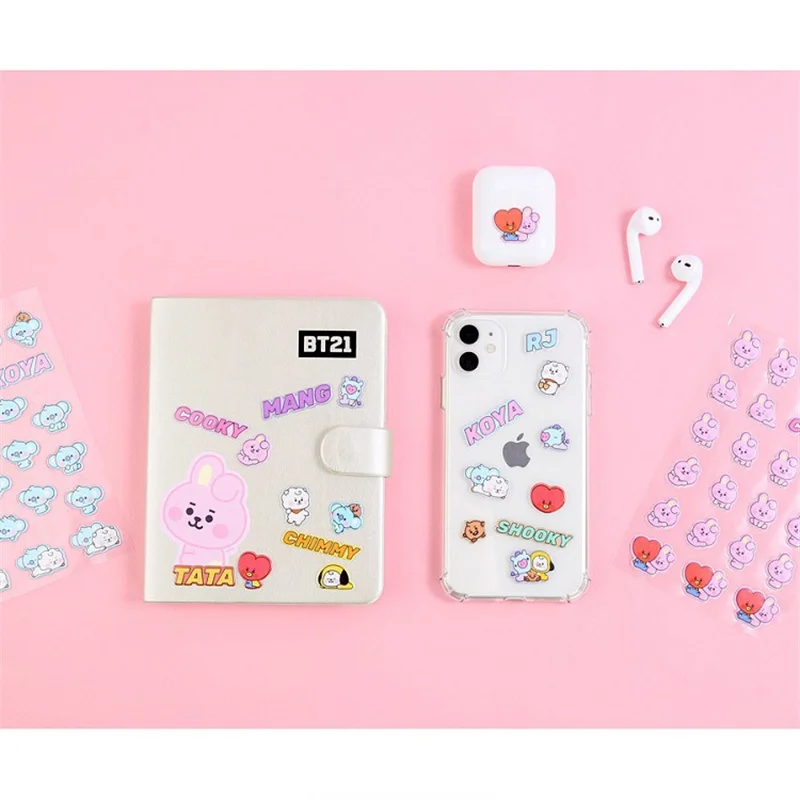 Kawaii BT21 Anime Bubble Sticker Self-Adhesive Sticker Handbook Cute Cartoon DIY Three-dimensional Sticker Birthday Gift