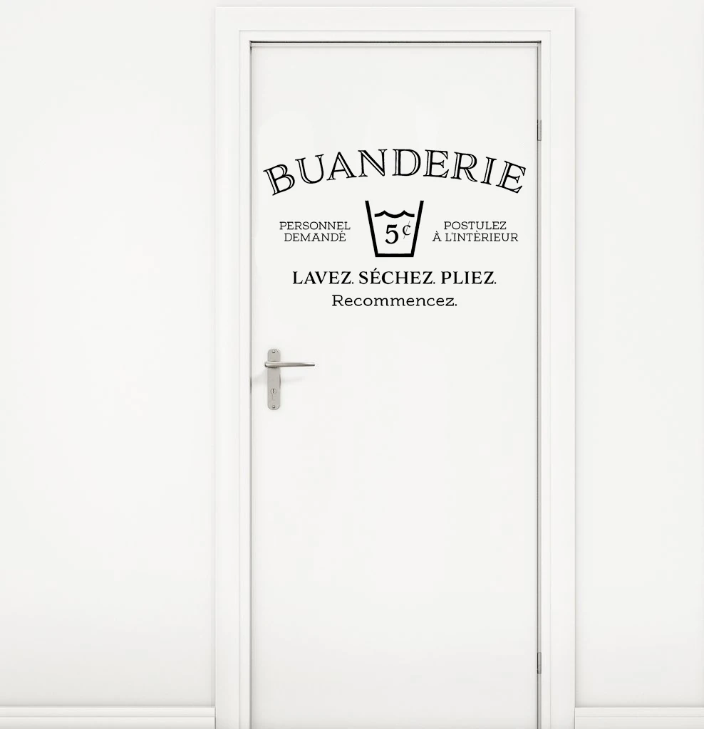 Laundry Room Wall Sticker Buanderie French Wall Decal Wash Dry Fold Repeat Sign Door Decoration Waterproof Removable Wallpaper